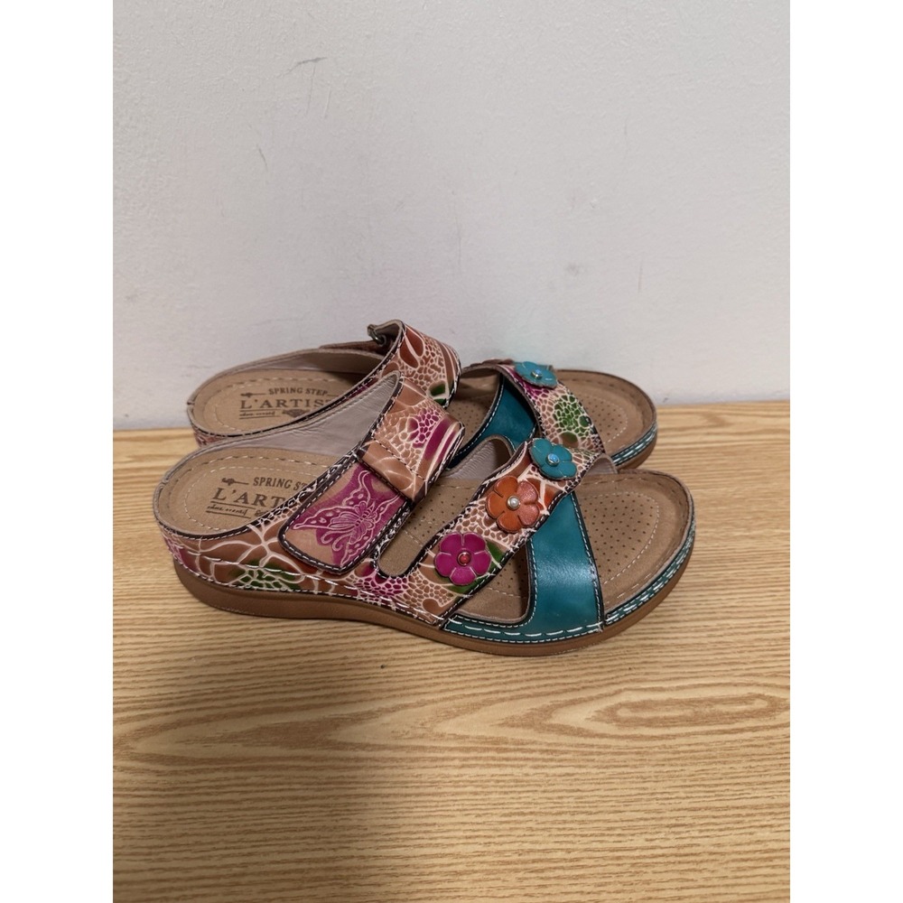L Artiste Spring Step Sandals Women EU 37 US 6.5-7 Goodys Leather Floral Slides - Picture 3 of 6
